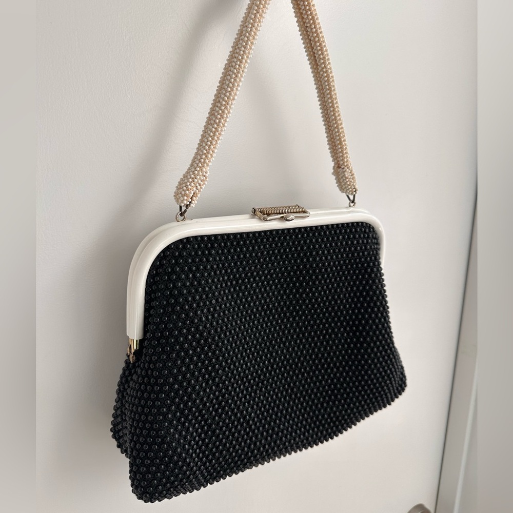 Vintage black and white beaded reversible purse